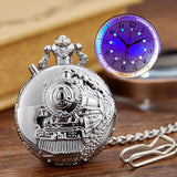 Luminous LED Flash Necklace Hour Vintage Clock Unique Bronze/Silver/Gold Train Locomotive Engine Noctilucent Quartz Pocket Watch