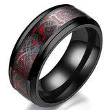 Domineering Man Ring Red Green Carbon Fiber Black Dragon Inlay Comfort Fit Stainless steel Rings for Men Wedding Band Ring