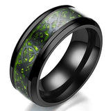 Domineering Man Ring Red Green Carbon Fiber Black Dragon Inlay Comfort Fit Stainless steel Rings for Men Wedding Band Ring