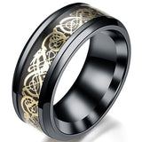 Domineering Man Ring Red Green Carbon Fiber Black Dragon Inlay Comfort Fit Stainless steel Rings for Men Wedding Band Ring