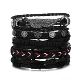 IFMIA Vintage Leaf Feather Multilayer Leather Bracelet Men Fashion Braided Handmade Star Rope Wrap Bracelets & Bangles Male Gift