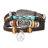 IFMIA Vintage Leaf Feather Multilayer Leather Bracelet Men Fashion Braided Handmade Star Rope Wrap Bracelets & Bangles Male Gift