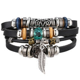 IFMIA Vintage Leaf Feather Multilayer Leather Bracelet Men Fashion Braided Handmade Star Rope Wrap Bracelets & Bangles Male Gift