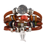 IFMIA Vintage Leaf Feather Multilayer Leather Bracelet Men Fashion Braided Handmade Star Rope Wrap Bracelets & Bangles Male Gift