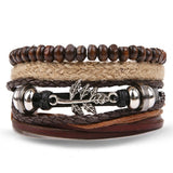 IFMIA Vintage Leaf Feather Multilayer Leather Bracelet Men Fashion Braided Handmade Star Rope Wrap Bracelets & Bangles Male Gift
