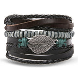 IFMIA Vintage Leaf Feather Multilayer Leather Bracelet Men Fashion Braided Handmade Star Rope Wrap Bracelets & Bangles Male Gift