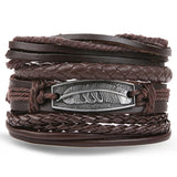 IFMIA Vintage Leaf Feather Multilayer Leather Bracelet Men Fashion Braided Handmade Star Rope Wrap Bracelets & Bangles Male Gift