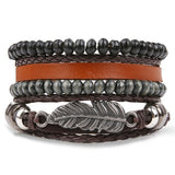 IFMIA Vintage Leaf Feather Multilayer Leather Bracelet Men Fashion Braided Handmade Star Rope Wrap Bracelets & Bangles Male Gift