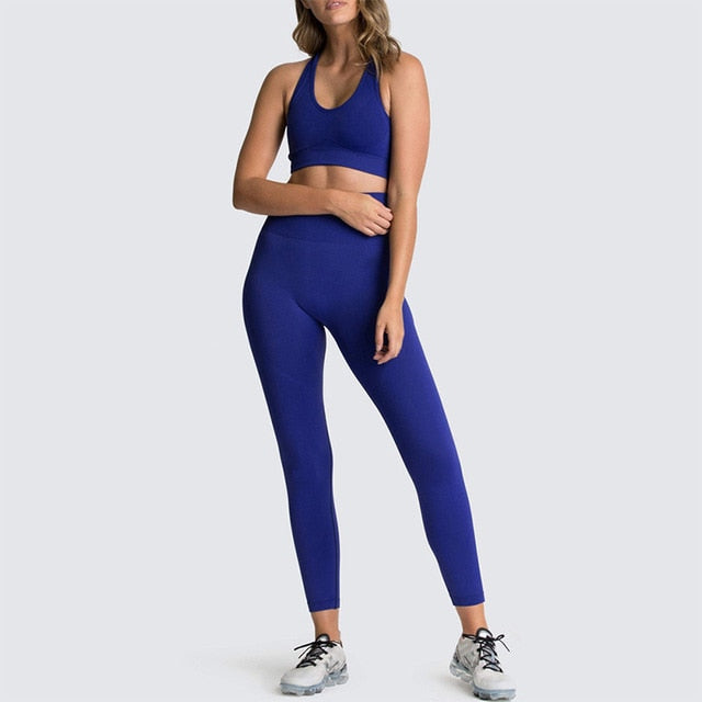 2020 Women's Yoga Set Seamless Sportswear 2-Piece Gym Yoga Clothes Sports Bra + Leggings Running Wear Skinny Sports Set Suits L