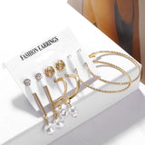 2020 Vintage Pearl Twist Big Circle Earrings Set for Women Fashion Geometric Imitation Pearl Crystal Earrings Jewelry