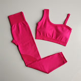 Seamless Yoga Set Women Gym Clothing Sportswear Hollow Out Yoga Leggings Padded One Shoulder Sports Bra 2 Pcs Workout Clothes