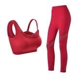 Seamless Yoga Set Women Gym Clothing Sportswear Hollow Out Yoga Leggings Padded One Shoulder Sports Bra 2 Pcs Workout Clothes
