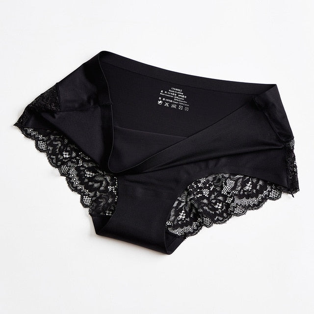 UUG Sexy Women Lace side Underwear Seamless Breathable Hollow Briefs Solid Color Woman Nylon Low Rise Lingerie Sexy Underwear
