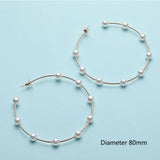 Women Elegant White/Black Simulated Pearls Statement Earrings Big Small Circle Round Metal Gold Hoop Earrings Nightclub Jewelry