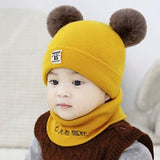 2Pcs Toddler Hat +Twitter  Pompon Winter Children Hat Bonnet Enfant Knitted Cute  Cap For Girls Boys 0-24 Months