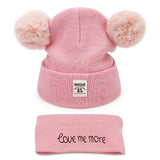 2Pcs Toddler Hat +Twitter  Pompon Winter Children Hat Bonnet Enfant Knitted Cute  Cap For Girls Boys 0-24 Months