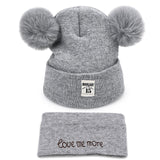 2Pcs Toddler Hat +Twitter  Pompon Winter Children Hat Bonnet Enfant Knitted Cute  Cap For Girls Boys 0-24 Months