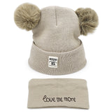 2Pcs Toddler Hat +Twitter  Pompon Winter Children Hat Bonnet Enfant Knitted Cute  Cap For Girls Boys 0-24 Months