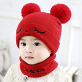 2Pcs Toddler Hat +Twitter  Pompon Winter Children Hat Bonnet Enfant Knitted Cute  Cap For Girls Boys 0-24 Months
