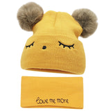 2Pcs Toddler Hat +Twitter  Pompon Winter Children Hat Bonnet Enfant Knitted Cute  Cap For Girls Boys 0-24 Months