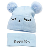 2Pcs Toddler Hat +Twitter  Pompon Winter Children Hat Bonnet Enfant Knitted Cute  Cap For Girls Boys 0-24 Months