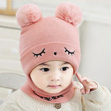 2Pcs Toddler Hat +Twitter  Pompon Winter Children Hat Bonnet Enfant Knitted Cute  Cap For Girls Boys 0-24 Months