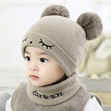 2Pcs Toddler Hat +Twitter  Pompon Winter Children Hat Bonnet Enfant Knitted Cute  Cap For Girls Boys 0-24 Months