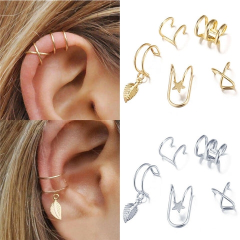 5Pcs/Set Ear Cuff Gold Leaves Non-Piercing Ear Clips Fake Cartilage Earring Jewelry For Women Men Wholesale gifts