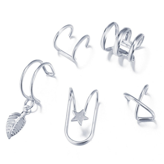 5Pcs/Set Ear Cuff Gold Leaves Non-Piercing Ear Clips Fake Cartilage Earring Jewelry For Women Men Wholesale gifts