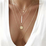 IF ME Vintage Multi Layered Necklace For Women Bohemian Coin Star Moon Geometric Chain Round Pendant Necklace Collar Jewelry New