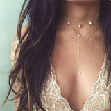 IF ME Vintage Multi Layered Necklace For Women Bohemian Coin Star Moon Geometric Chain Round Pendant Necklace Collar Jewelry New