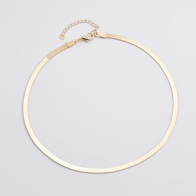 Gold Blade chain Choker Necklace Women Sexy  Flat snake chain Gift  XL222