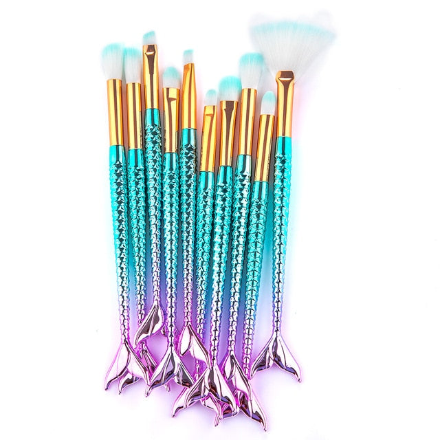 RANCAI 10/11pcs Makeup Brushes Kit maquiagem maquillaje New Mermaid Foundation Eyebrow Eyeliner Cosmetic makeup Brushes