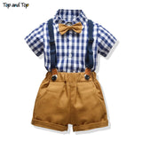 Top and Top Baby Boy Clothing Sets Infants Newborn Boy Clothes Shorts Sleeve Tops+Overalls 2PCS Outfits Summer Bebes Clothing