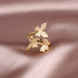 New design fashion jewelry opening high-grade copper inlaid zircon butterfly ring luxury shiny cocktail party ring for women