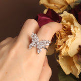 New design fashion jewelry opening high-grade copper inlaid zircon butterfly ring luxury shiny cocktail party ring for women