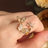 New design fashion jewelry opening high-grade copper inlaid zircon butterfly ring luxury shiny cocktail party ring for women