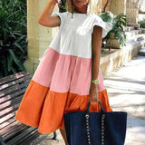 Casual Loose Plus Size Women Dress Retro Petal Short Sleeve A-Line Dress Summer Elegant O-Neck Daisy Print Party Dress Vestidos