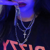 AOMU 2020 Personality Hip Hop Multilayer Necklace Metal Cross Pendant Silver Color Chain Necklace for Women Men Unisex Jewelry