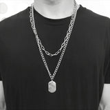 AOMU 2020 Personality Hip Hop Multilayer Necklace Metal Cross Pendant Silver Color Chain Necklace for Women Men Unisex Jewelry