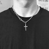 AOMU 2020 Personality Hip Hop Multilayer Necklace Metal Cross Pendant Silver Color Chain Necklace for Women Men Unisex Jewelry