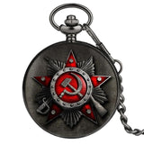 Retro USSR Soviet Badges Sickle Hammer Style Quartz Pocket Watch CCCP Russia Emblem Communism Unisex Necklace Chain Hours Clock