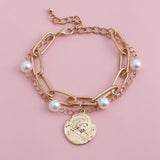 High Quality Charm Imitation Pearl Bracelet Bangle for Women Armband Steampunk Lock Chunky Chain Bracelets Friend Couple Jewelry