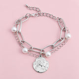 High Quality Charm Imitation Pearl Bracelet Bangle for Women Armband Steampunk Lock Chunky Chain Bracelets Friend Couple Jewelry