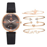 5pcs Set Top Style Fashion Women's Luxury Leather Band Analog Quartz WristWatch Ladies Watch Women Dress Reloj Mujer Black Clock