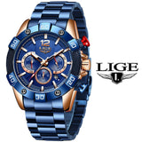 LIGE 2020 New Fashion Blue Mens Watches Top Brand Luxury Clock Sports Chronograph Waterproof Quartz Watch Men Relogio Masculino