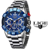 LIGE 2020 New Fashion Blue Mens Watches Top Brand Luxury Clock Sports Chronograph Waterproof Quartz Watch Men Relogio Masculino