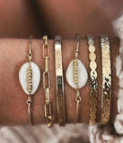 Tocona Bohemian Gold Tassel Bracelets for Women Summer Shell Clear Crystal Stone Pineapple Geometric Heart Bangle Jewelry