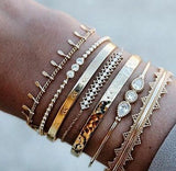 Tocona Bohemian Gold Tassel Bracelets for Women Summer Shell Clear Crystal Stone Pineapple Geometric Heart Bangle Jewelry
