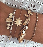 Tocona Bohemian Gold Tassel Bracelets for Women Summer Shell Clear Crystal Stone Pineapple Geometric Heart Bangle Jewelry